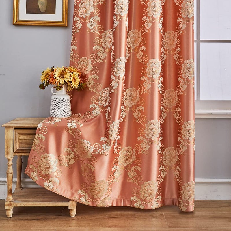 ELKCA Jacquard Coffee Curtains for Bedroom Window Floral Curtains for Living Room Window Panels,Grommet Top,52inch by 96inch,2 Panels - Image 5